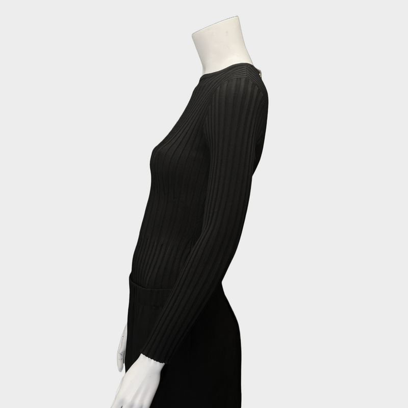 Balmain women's black ribbed viscose long-sleeved bodysuit