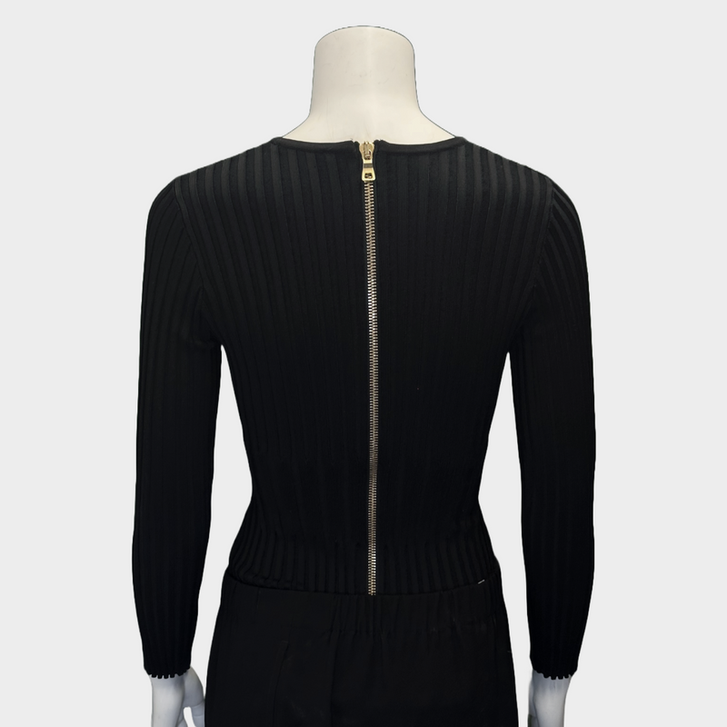 Balmain women's black ribbed viscose long-sleeved bodysuit