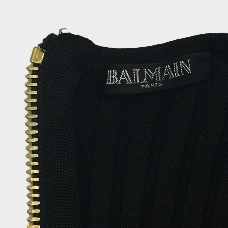 Balmain women's black ribbed viscose long-sleeved bodysuit