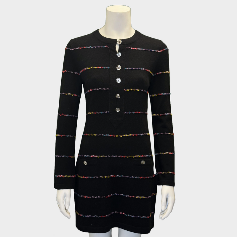 Chanel black and multicoloured cashmere long-sleeved dress