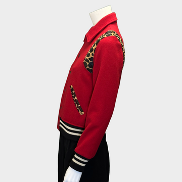 Saint Laurent women's red wool bomber jacket with leopard Saint Laurent women's red wool bomber jacket with leopard