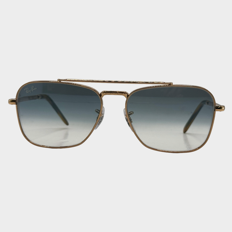 Ray-Ban rose gold metal sunglasses with faded blue tinted lenses