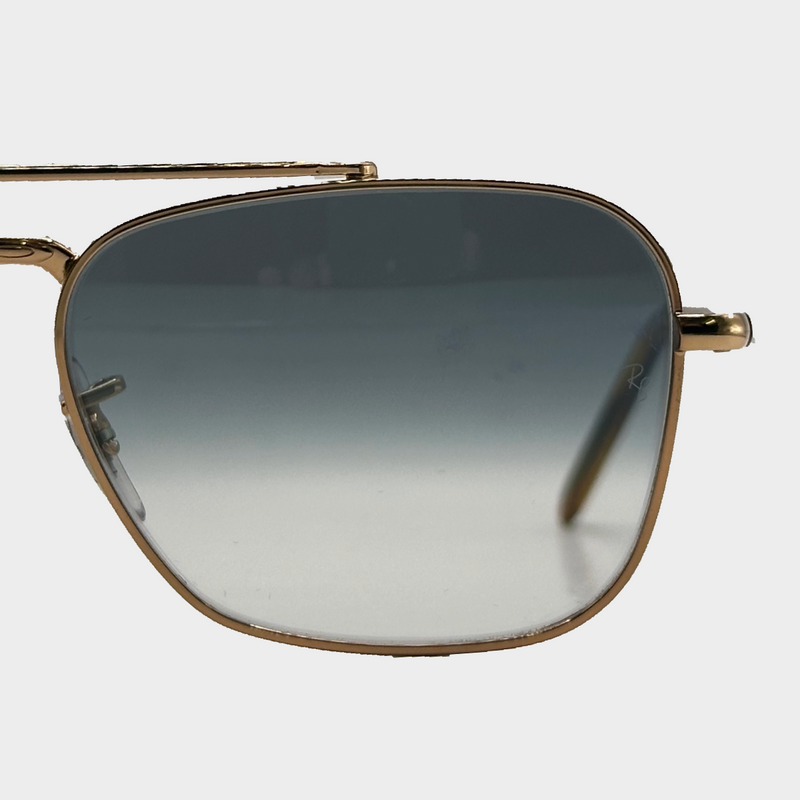 Ray-Ban rose gold metal sunglasses with faded blue tinted lenses