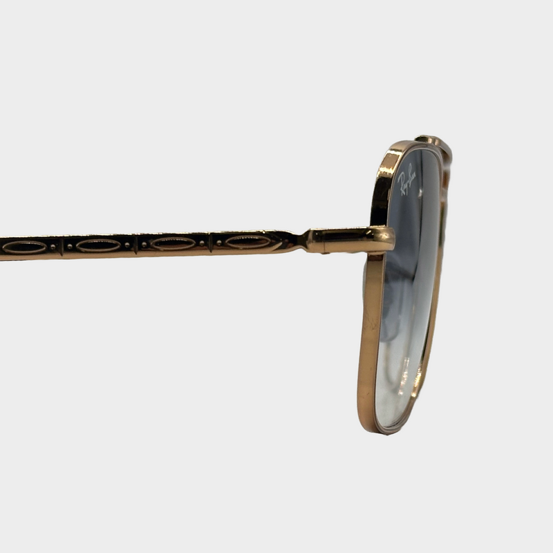 Ray-Ban rose gold metal sunglasses with faded blue tinted lenses