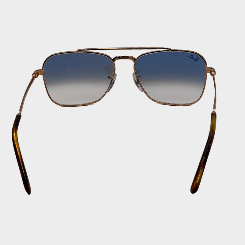 Ray-Ban rose gold metal sunglasses with faded blue tinted lenses