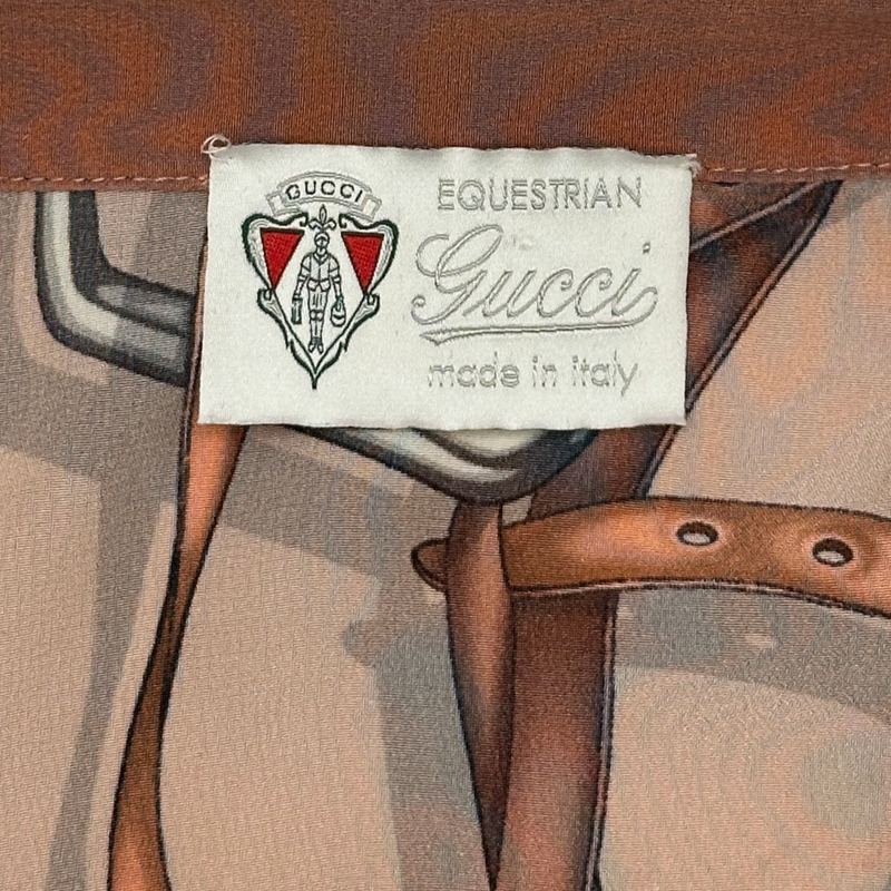 Gucci women's nude and pink vintage horsebit print silk shirt