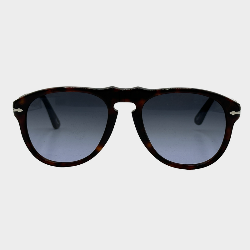 Persol men's dark brown mottled tortoiseshell pilot shaped sunglasses
