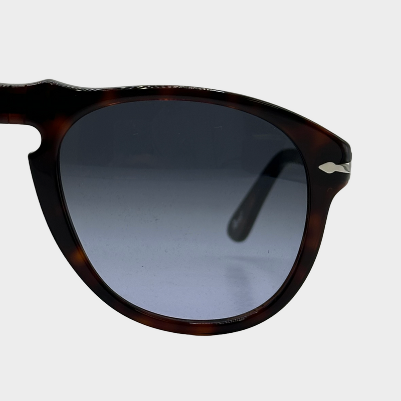 Persol men's dark brown mottled tortoiseshell pilot shaped sunglasses