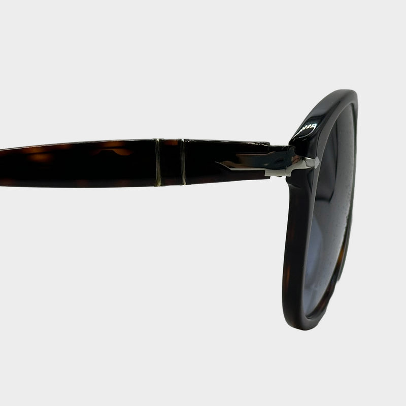 Persol men's dark brown mottled tortoiseshell pilot shaped sunglasses