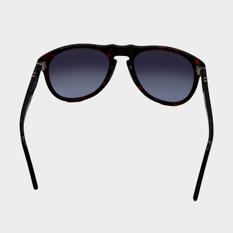Persol men's dark brown mottled tortoiseshell pilot shaped sunglasses