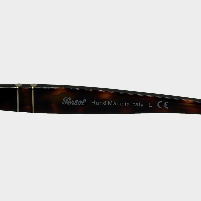 Persol men's dark brown mottled tortoiseshell pilot shaped sunglasses