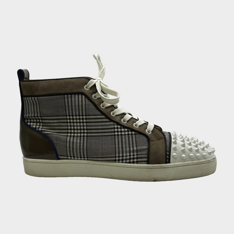 Christian Louboutin men's brown and white checked canvas ankle trainers
