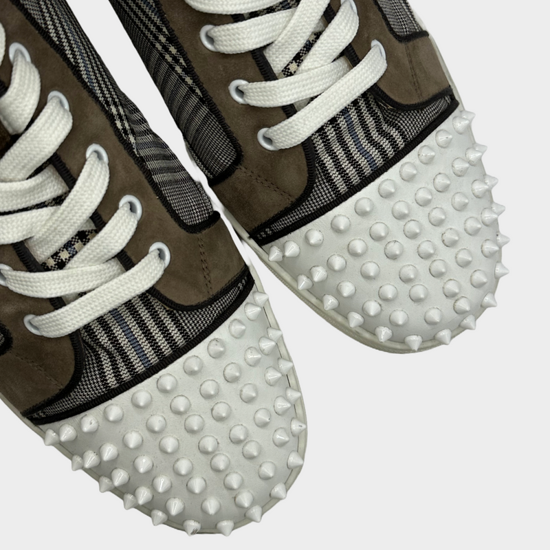 Christian Louboutin men's brown and white checked canvas ankle trainers
