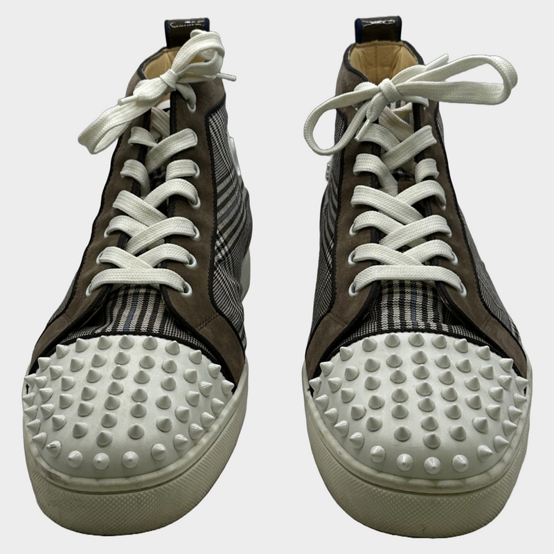 Christian Louboutin men's brown and white checked canvas ankle trainers