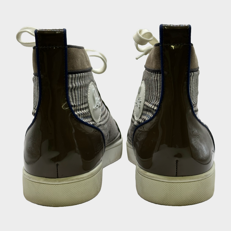 Christian Louboutin men's brown and white checked canvas ankle trainers