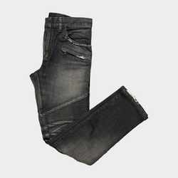 Balmain men's black denim biker jeans with zip details