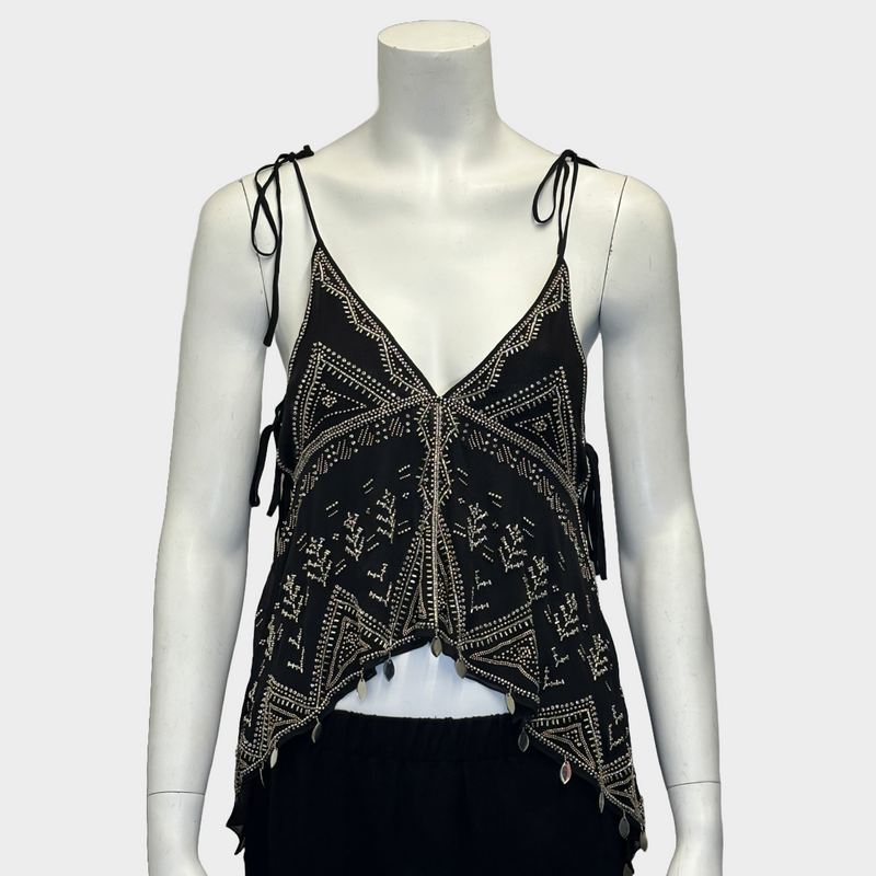 Isabel Marant women's black silk beaded strappy top