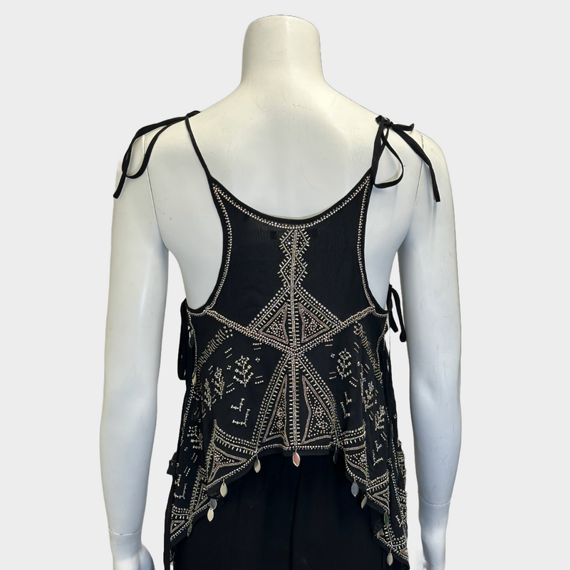 Isabel Marant women's black silk beaded strappy top
