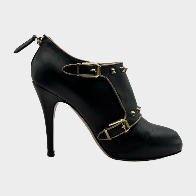 Valentino black leather studded heeled ankle boots