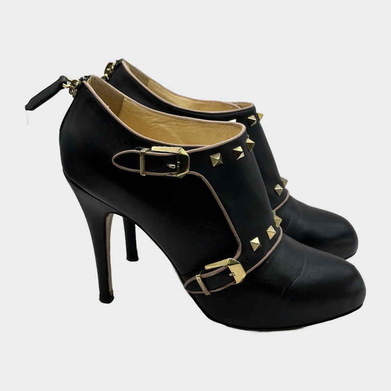 Valentino black leather studded heeled ankle boots