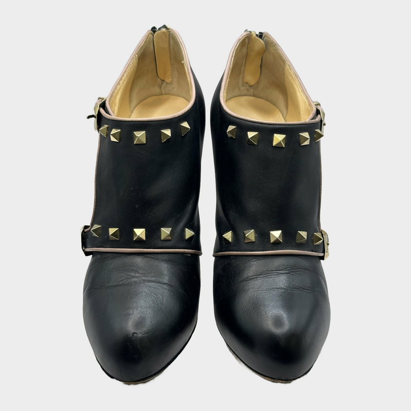 Valentino black leather studded heeled ankle boots