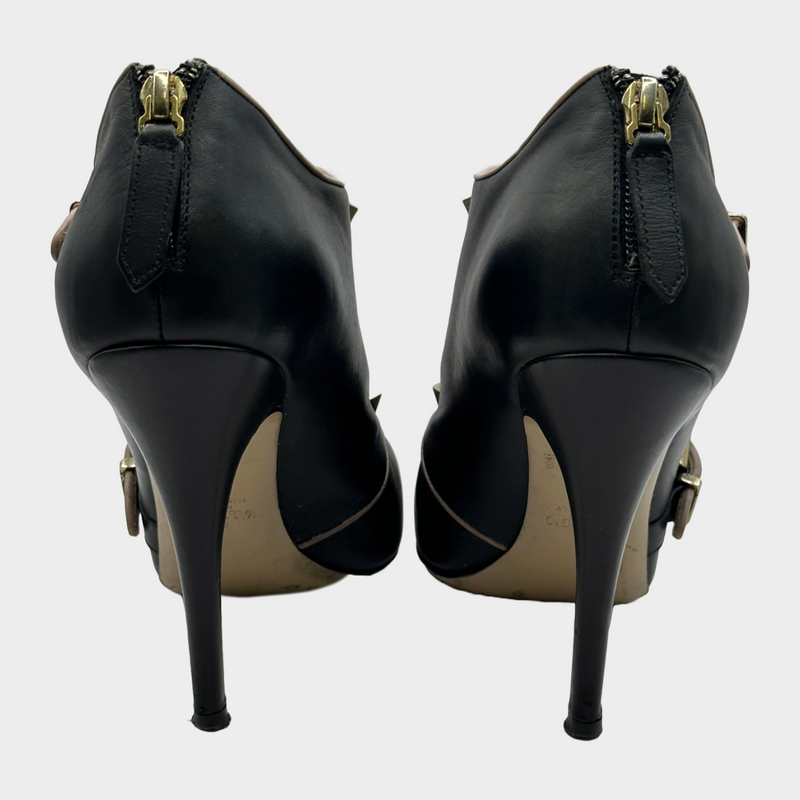 Valentino black leather studded heeled ankle boots