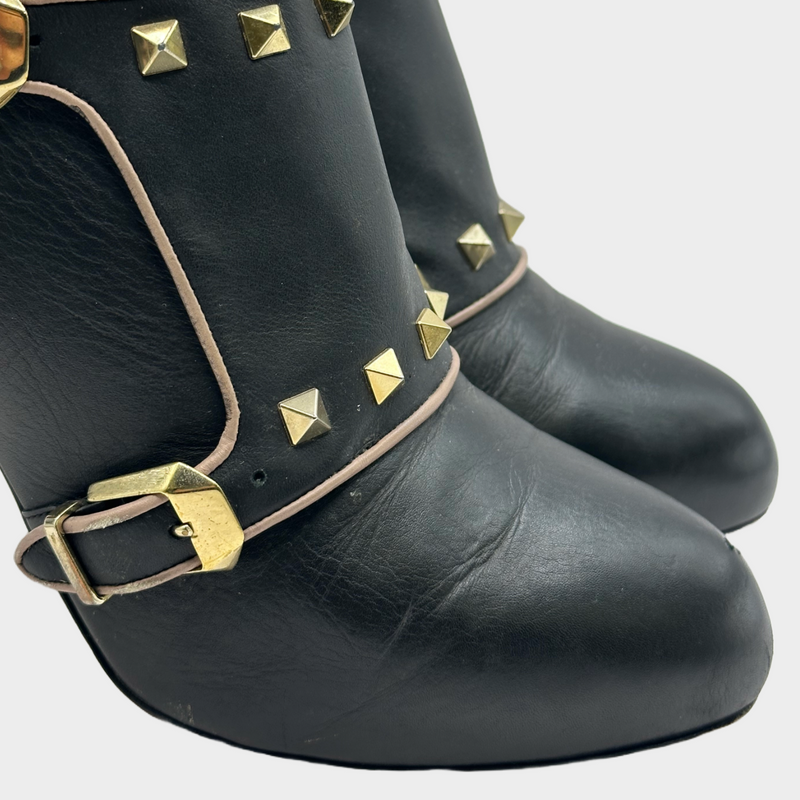 Valentino black leather studded heeled ankle boots