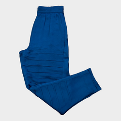 Chloe women's petrol blue paneled draped chiffon trousers