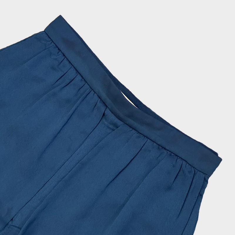 Chloe women's petrol blue paneled draped chiffon trousers