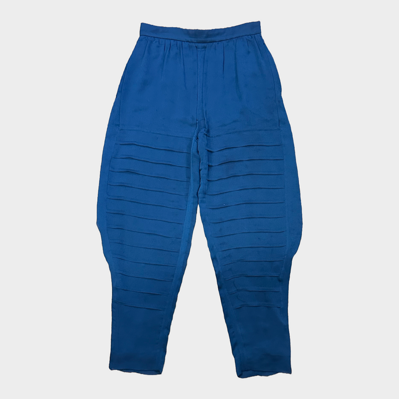 Chloe women's petrol blue paneled draped chiffon trousers
