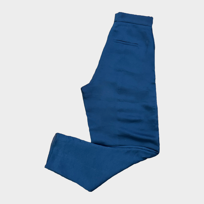 Chloe women's petrol blue paneled draped chiffon trousers