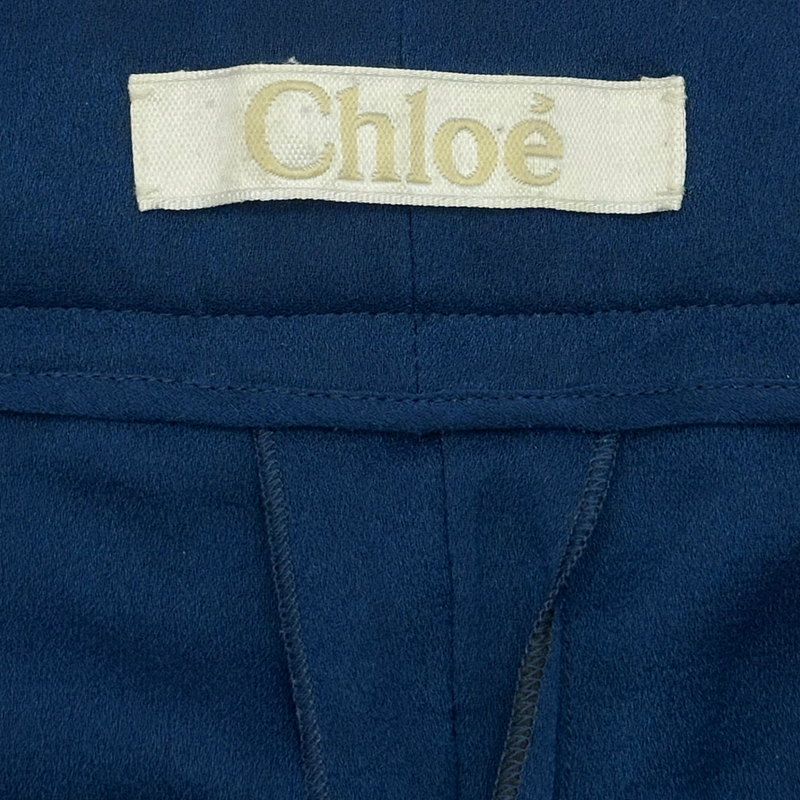 Chloe women's petrol blue paneled draped chiffon trousers