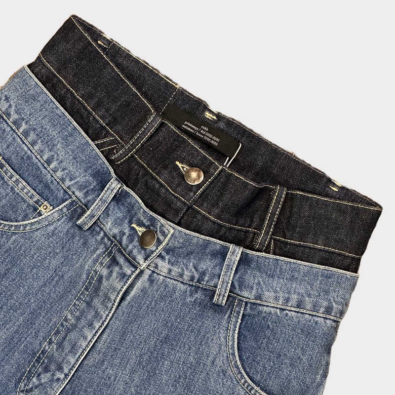 ROKH women’s blue denim double waist cut-out jeans