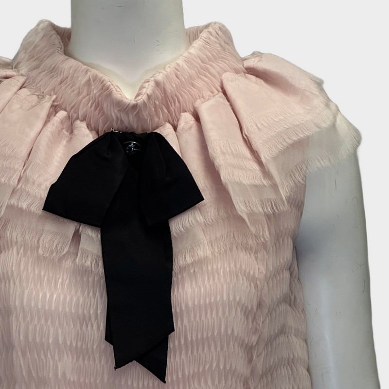 Chanel black and pink tulle geometric pleated top with detachable bow