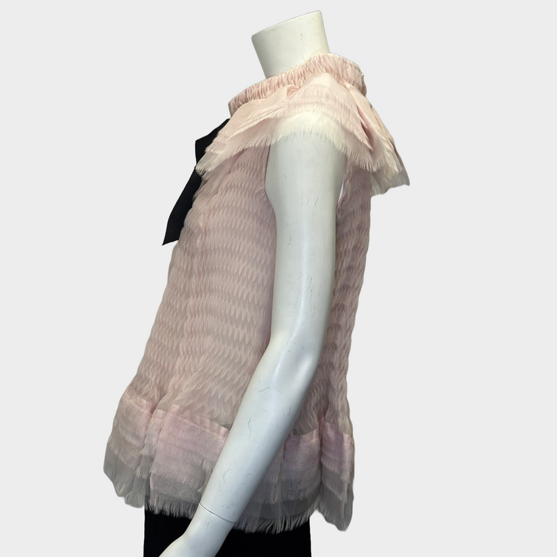 Chanel black and pink tulle geometric pleated top with detachable bow
