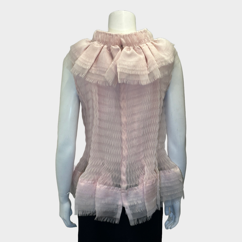 Chanel black and pink tulle geometric pleated top with detachable bow