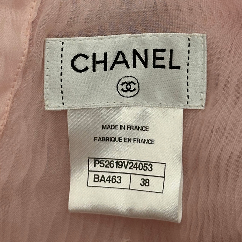 Chanel black and pink tulle geometric pleated top with detachable bow