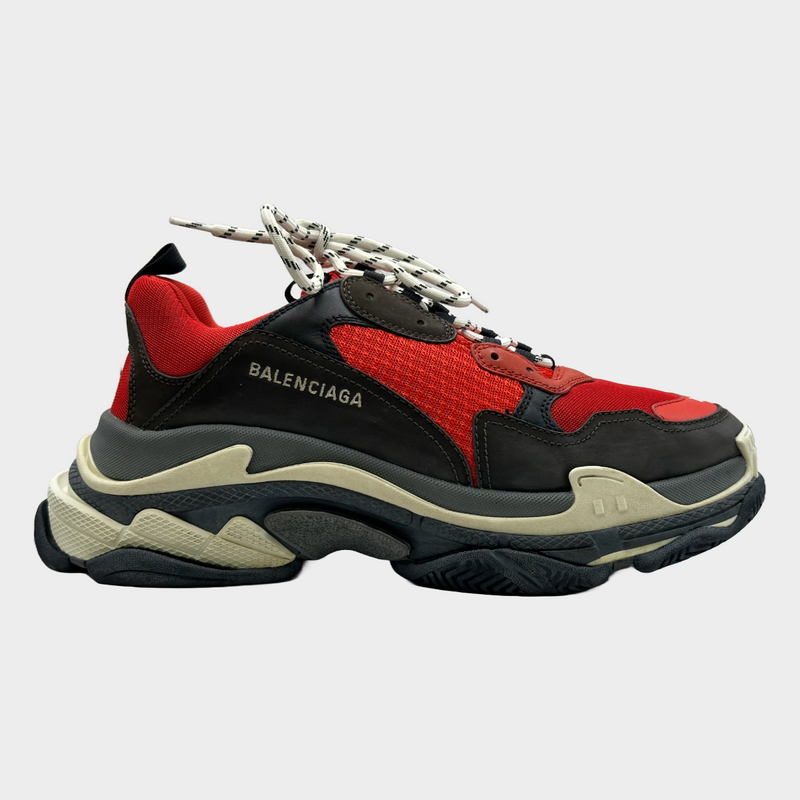 Balenciaga men's red and grey Triple S sneakers