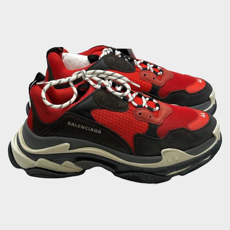 Balenciaga men's red and grey Triple S sneakers