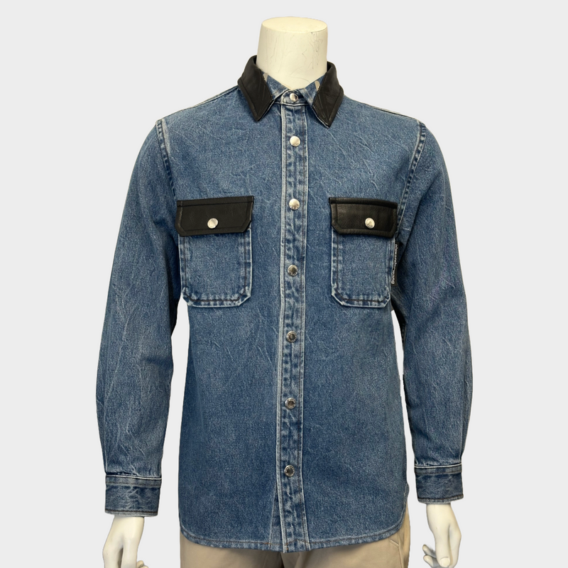 Alexander Wang men's navy and black denim jacket with leather details