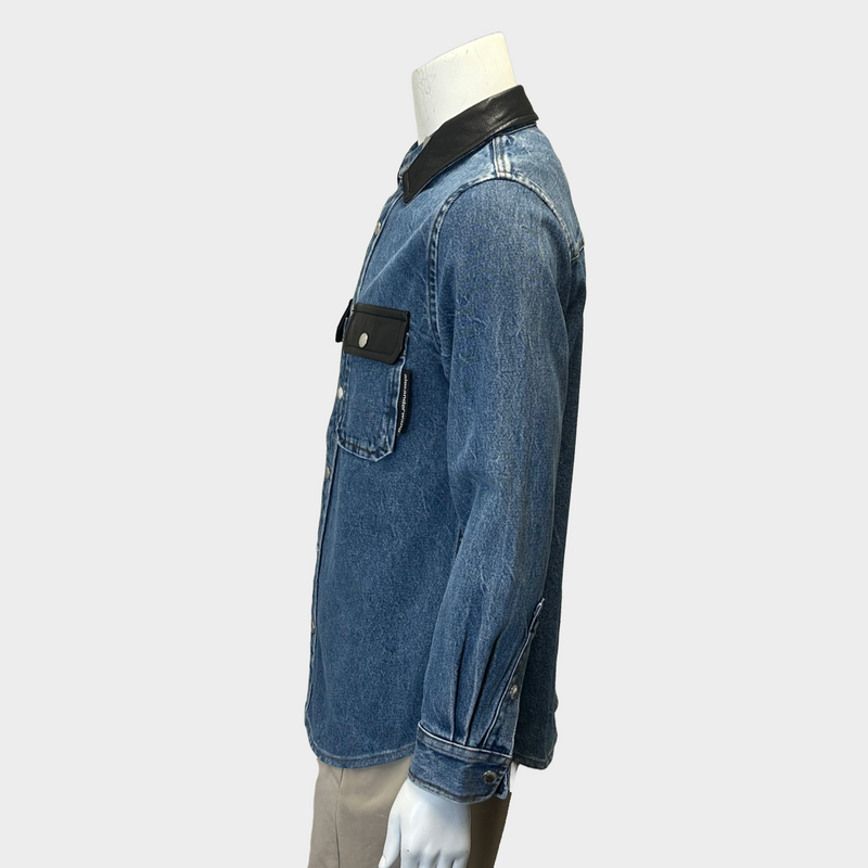 Alexander Wang men's navy and black denim jacket with leather details