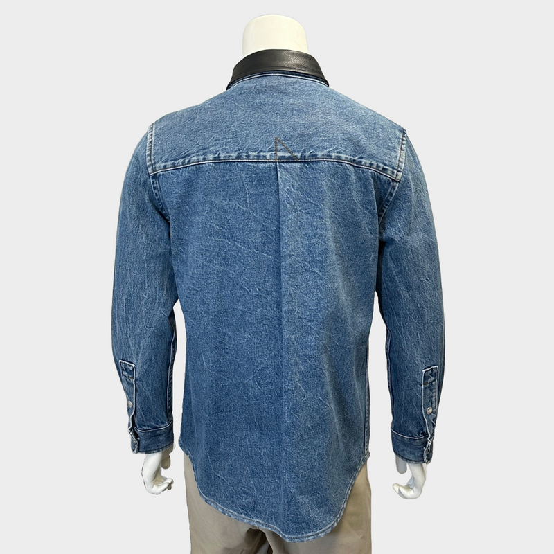 Alexander Wang men's navy and black denim jacket with leather details