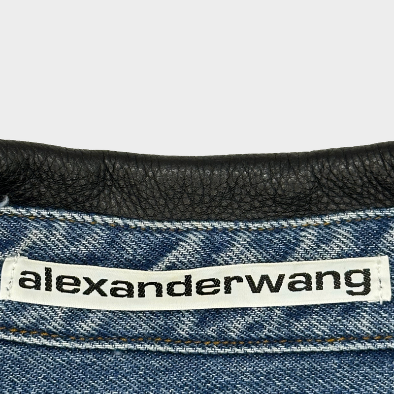 Alexander Wang men's navy and black denim jacket with leather details