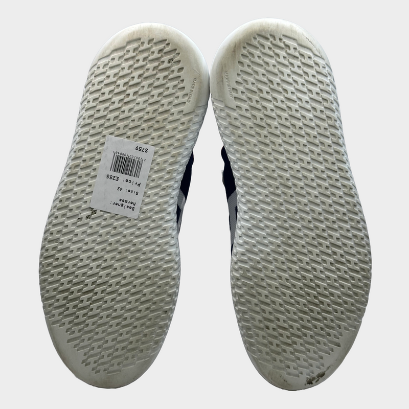 Hermès men's blue and white fabric bouncing H sneakers with orange trim