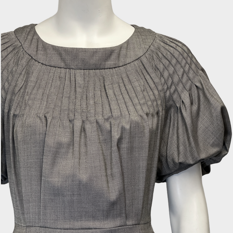 CHRISTIAN DIOR grey wool gathered neckline dress