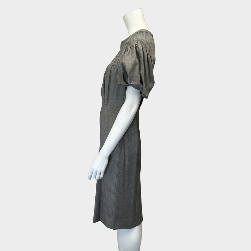 CHRISTIAN DIOR grey wool gathered neckline dress