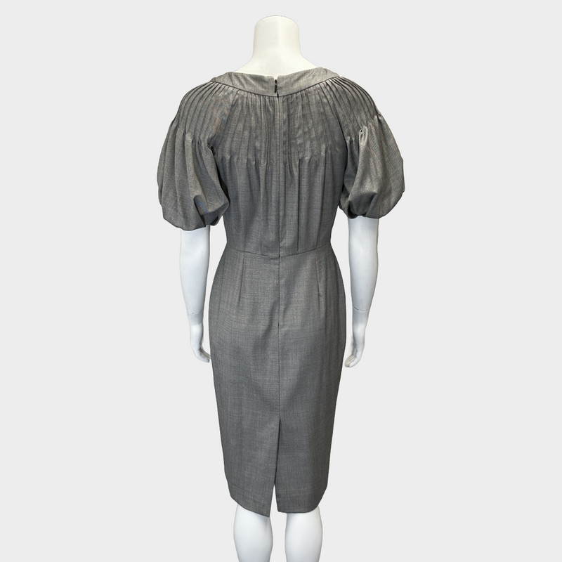 CHRISTIAN DIOR grey wool gathered neckline dress