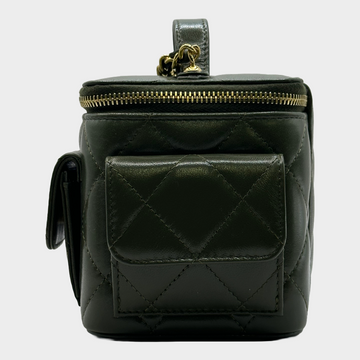 Chanel women's khaki quilted leather cube vanity mini bag on