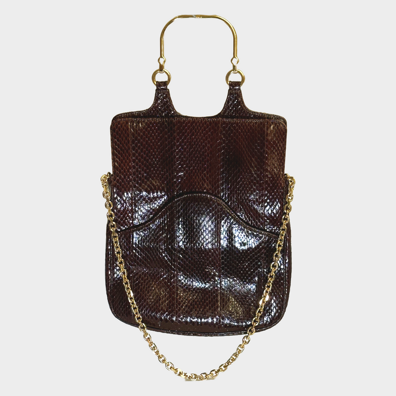 Celine brown python leather handbag with gold tone hardware
