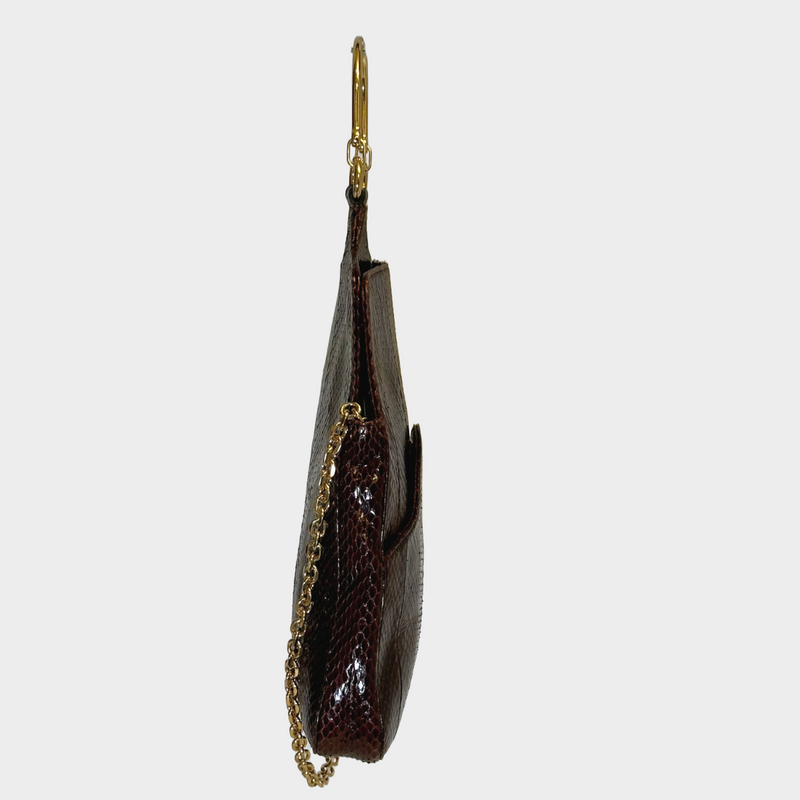 Celine brown python leather handbag with gold tone hardware